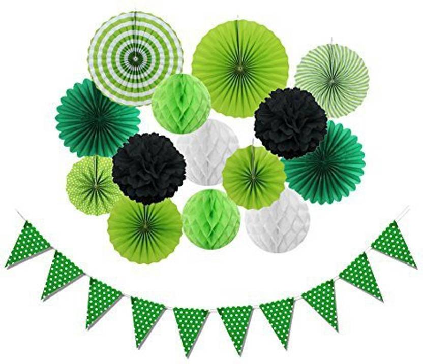 Sunbeauty Green Party Decorations Kit Paper Honeycomb Fans Dot