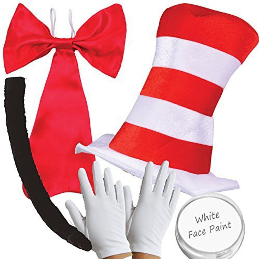 ADULTS CRAZY CAT COSTUME WORLD BOOK TOP DAY HAT GLOVES BOW TIE TAIL FANCY DRESS