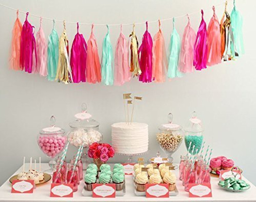 Originals Group 16 X Pink Tissue Paper Tassels for Party Wedding Gold Garland Bunting Pom Pom