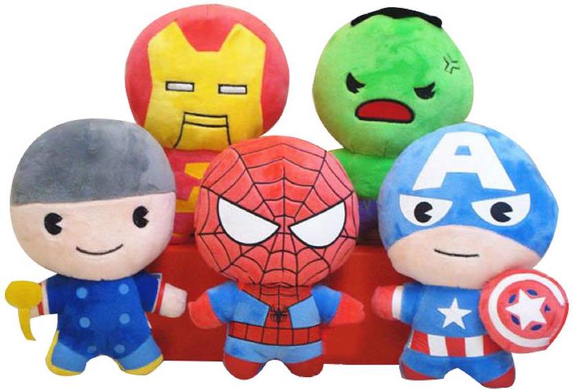 Toy Mela Set Of 5 Marvel Avengers Hulk Spiderman Captain America Iron Man Thor Soft Toy Plush 10 Cm Figure 10 Cm