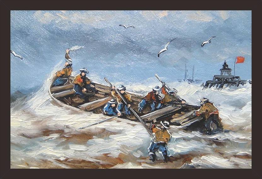 Mad Masters Fisherman Ships Boat Sea Landscape Oil