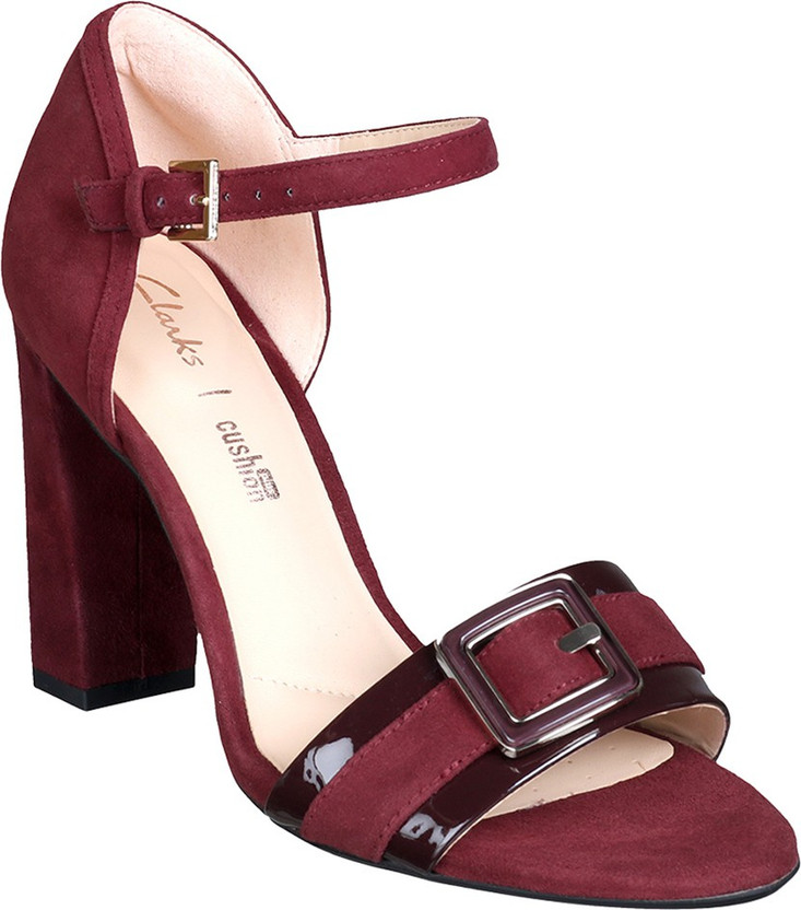 clarks heels for women red