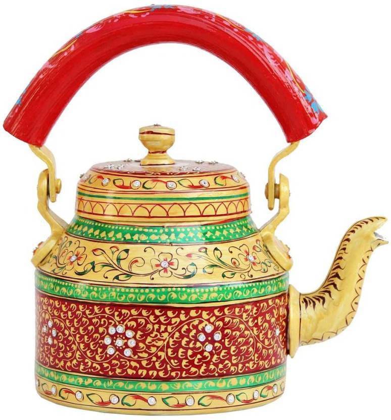 Craftkriti Indian Hand Painted Aluminum Tea Kettle Colorful, Quirky, Funky N Designer Naari