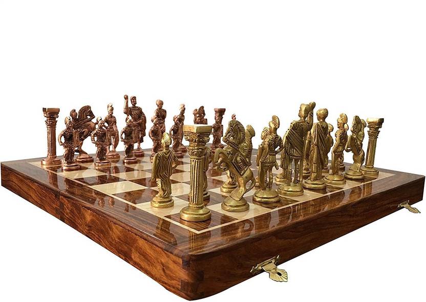 Chessncrafts Luxury Brass Metal Folding Chess Board Game Set With