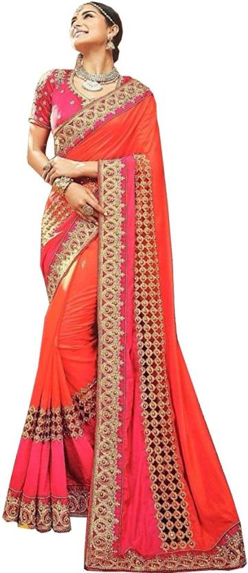 Buy NIRJAS Designer Embroidered, Embellished Bollywood Georgette Orange  Sarees Online @ Best Price In India 