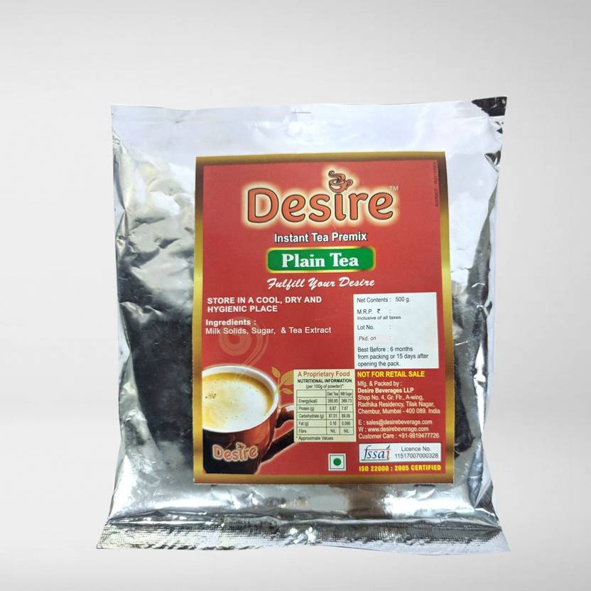 Desire Plain Tea Instant Premix For Manual And Vending Machine Usage Desire Plain Tea Instant Premix For Manual And Vending Machine Usage Black 500 G Pouch