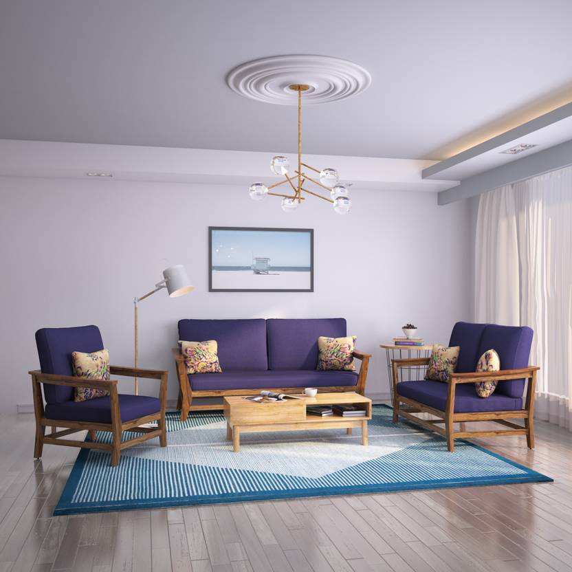 Flipkart Perfect Homes Andorra Fabric 3 2 1 Blue Sofa Set