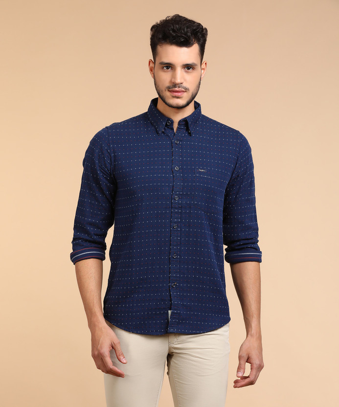 navy shirt dark jeans