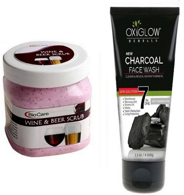 Oxyglow Charcoal Face Wash Biocare Wine Beer Scrub 500ml Price
