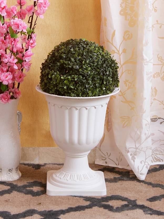 Fourwalls Elegant Designer Plastic Flower Pot White 36 Cm Tall