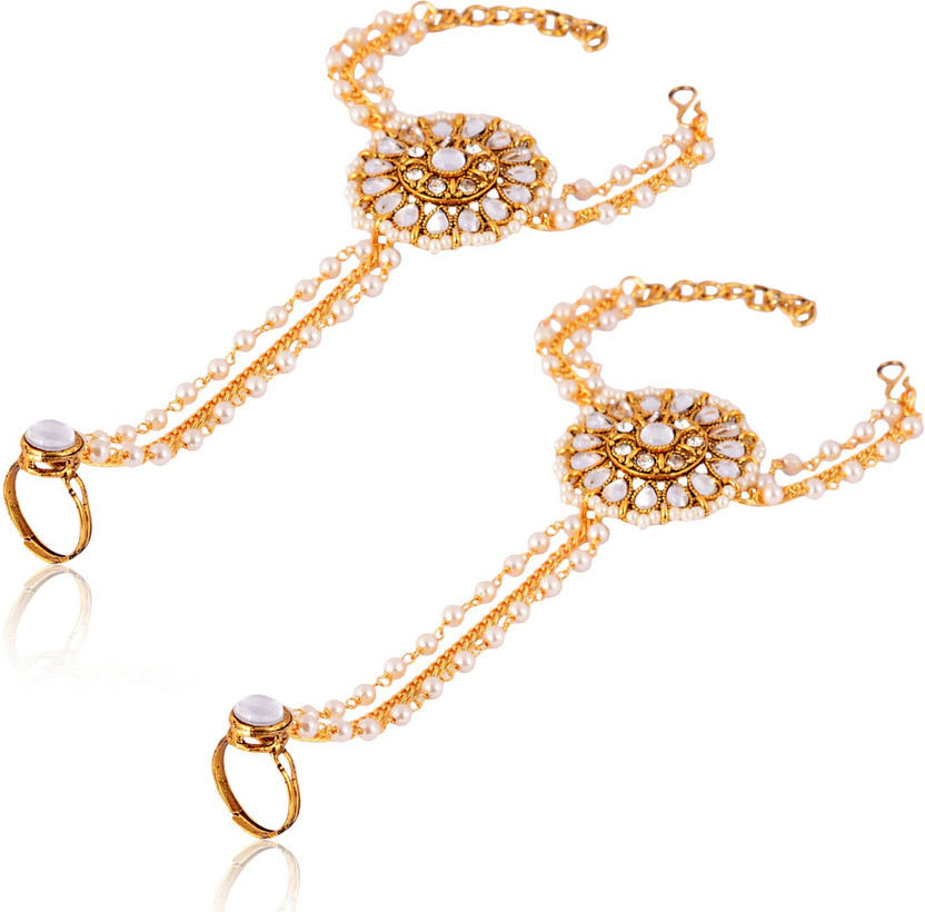 Buy FemNmas Combo of 4 Gold Plated Hath phool/Hand Thong/Pearl Bracelet/Finger  Ring Bracelet for Women and Girls (Pack of 4) Online at Low Prices in India  - Paytmmall.com