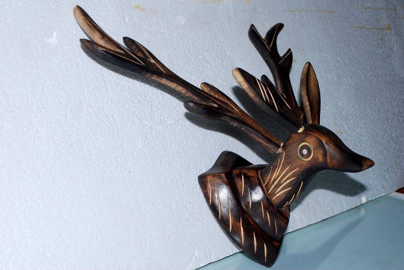 Craft Mart New Wooden Decorative Deer Head Wall Hanging Sculpture