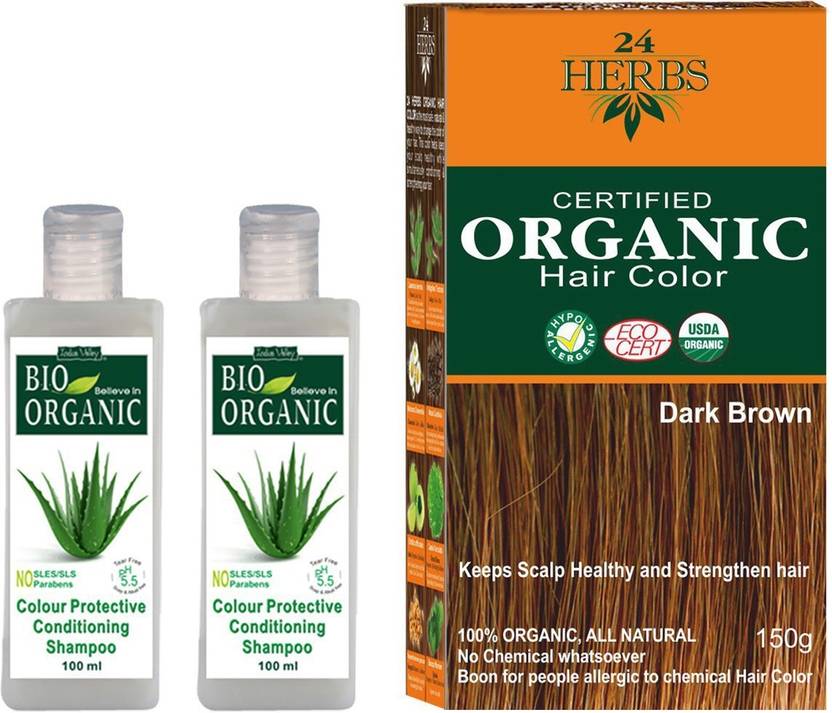 24 Herbs Certified Organic Dark Brown No Chemical Hair Color With