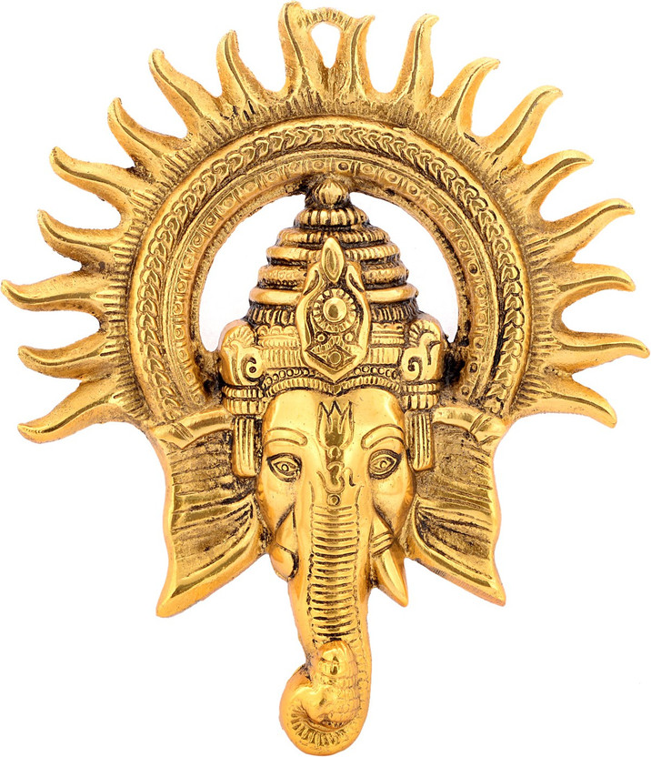 Indian Decorative Gold Tone Brass Elephant Wall Hanging Bell Door