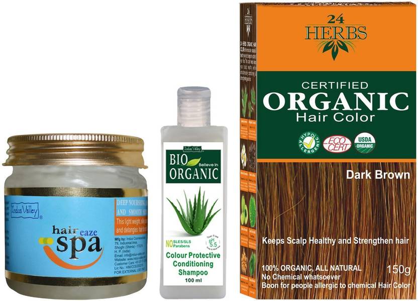 24 Herbs Certified Organic Dark Brown Chemical Free Hair Color