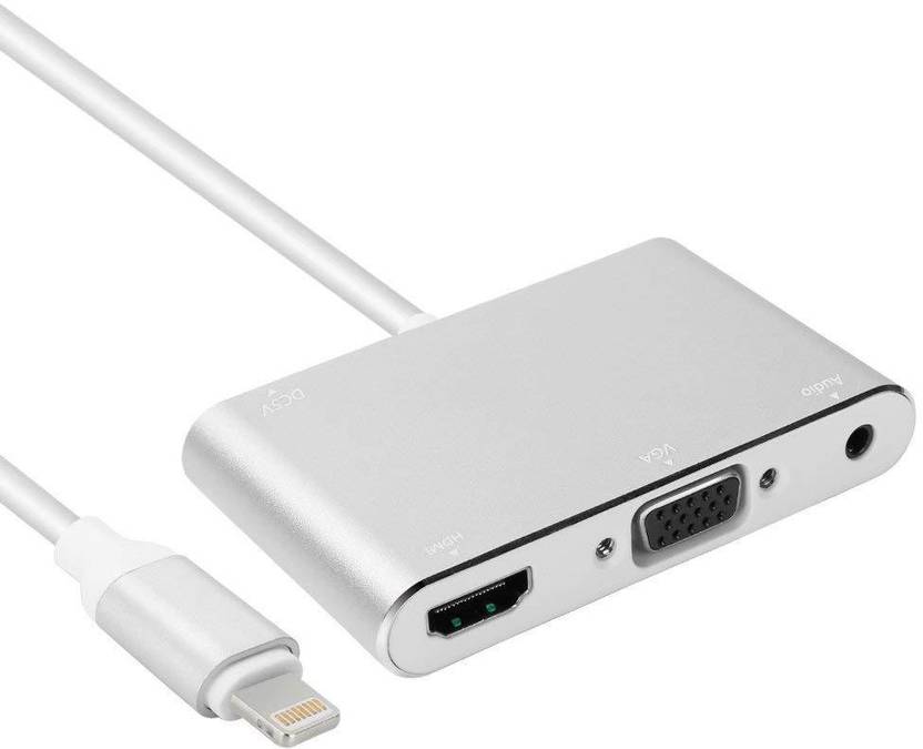 microware Lightning To HDMI+VGA+3.5mm Audio adapter,3 in 1 Lightning