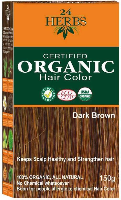 24 Herbs Certified Organic Dark Brown Chemical Free Hair Color