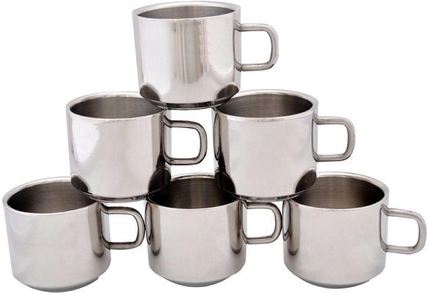 Set of 6 Steel Tea Mugs Coffee Cups 1L Hot Travel Camping Outdoor Stainless