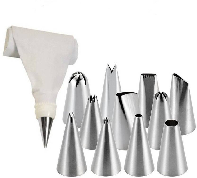 Saiyam Frosting Icing Piping Bag Tips With Steel Nozzles Reusable Washable 12 Piece Cake Decorating Set Multicolor Kitchen Tool