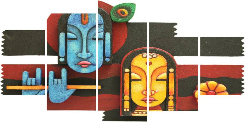 Pintura Religious Radha Krishana Designer 5 Panel Canvas Painting Pintura Religious Radha Krishana Designer 5 Panel Canvas Painting With Wooden Frame Size 40 Inch X