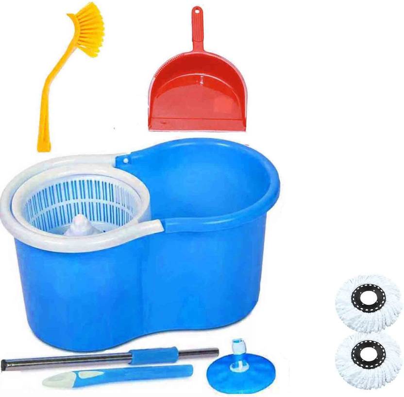 CREZON Heavy duty MADE IN INDIA mop with 2 refillss & dust pan & sink