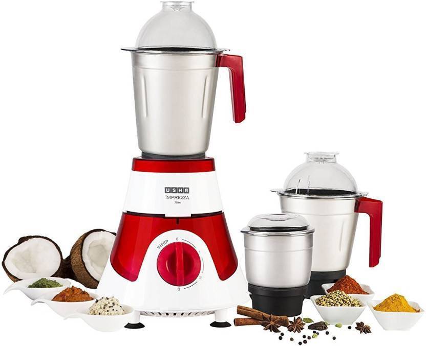 USHA MG 3576 750 W Mixer Grinder (3 Jars, Red, White) Price in India