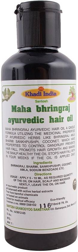 Khadi India Santosh Maha Bhringraj Ayurvedic Hair Oil Moisturizing Healing For Dry Scalp Hair Growth Hair Care 210 Ml Hair Oil
