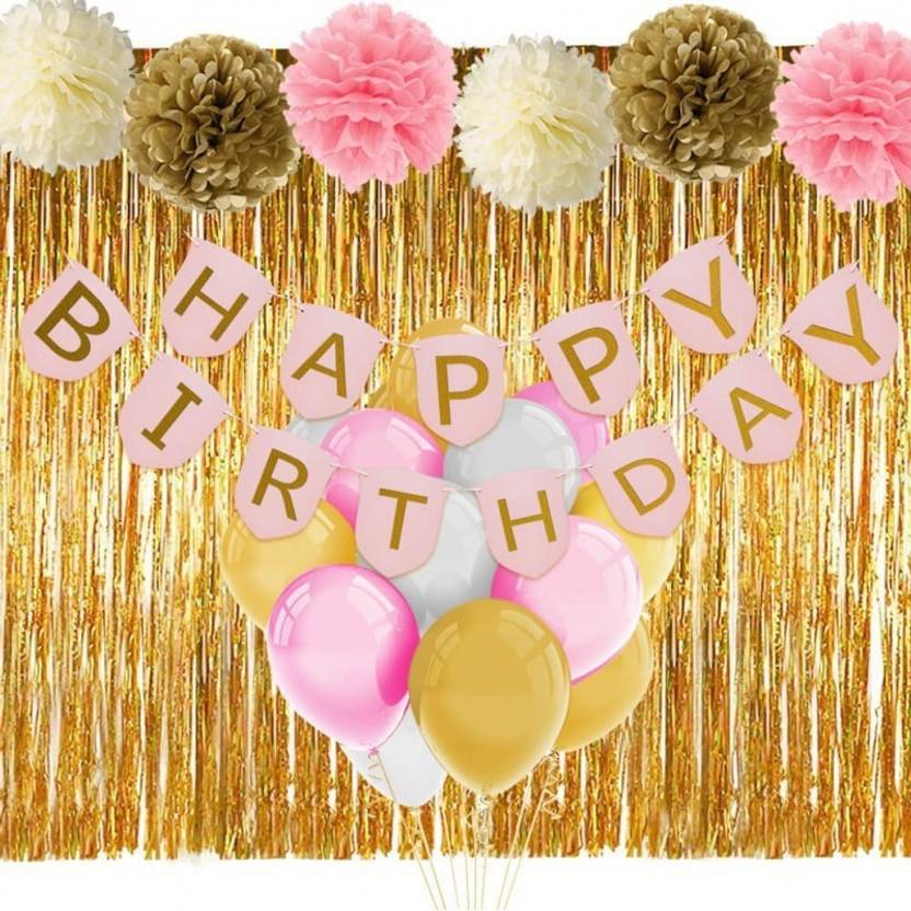 Theme My Party Pink And Gold Birthday Decorations With Banner
