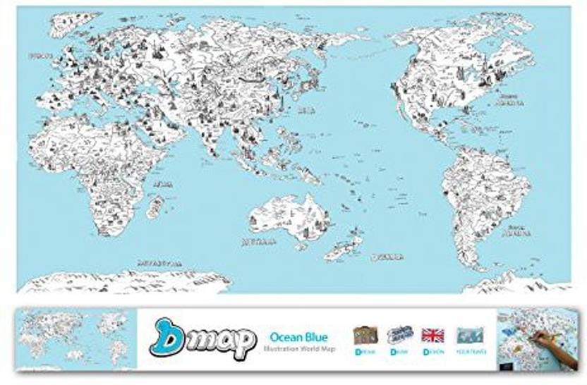 Dreamsky World Map Illustrated Diy Coloring Decorations Map Blue