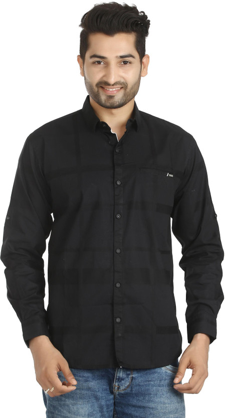 CARBON Men Solid Casual Black Shirt