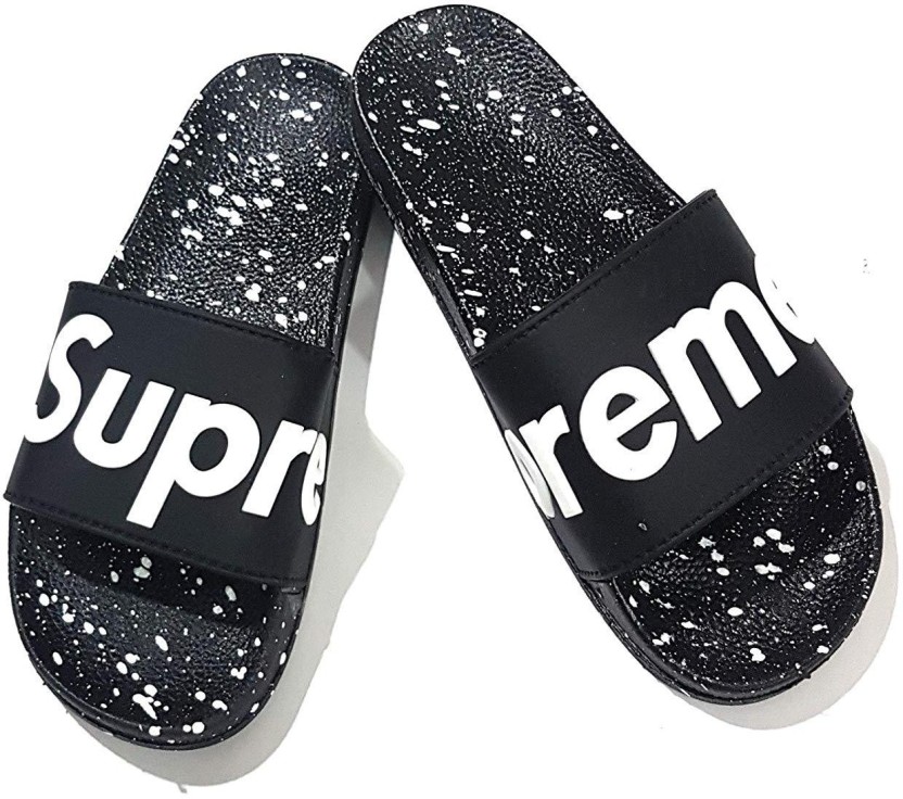 supreme slippers black and white