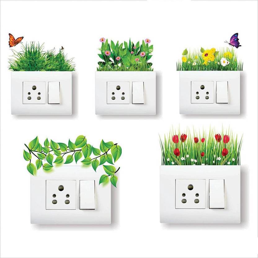 Ah Decals Medium Ah Decals Wall Sticker Wall Art Fridge Sticker Light Switches Floral Beautiful Grass Flowers Butterfly Sticker Set Of 5