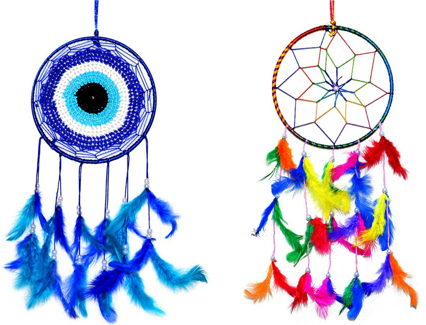 Evil Eye And Owl Car Hanging Rooh Handmade Dream Catcher with Feathers
