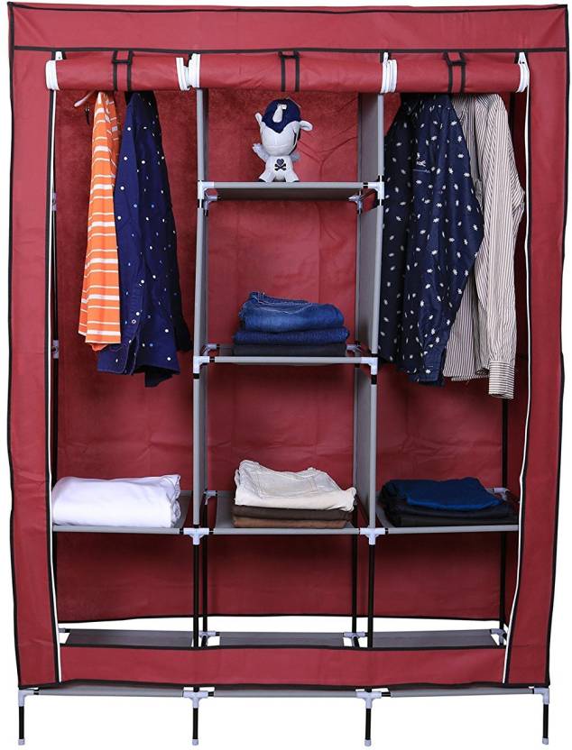 Sanamstore Foldable Portable Wardrobe With 6 Cabinet And 2 Long