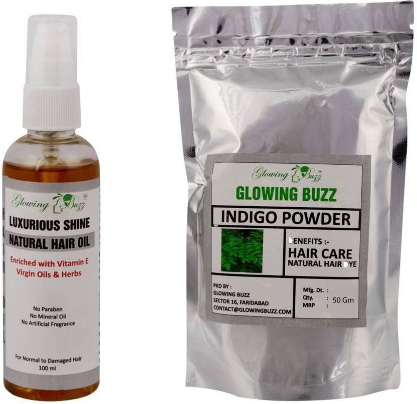 Glowing Buzz Combo Of Natural Hair Oil Indigo Powder Natural