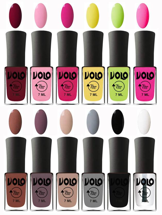 Volo No Chipping No Fading Longest Lasting Ever Nail Polish Set Deep Maroon Light Pink Magnta Yellow Parrot Green Passion Pink Chocolate Brown