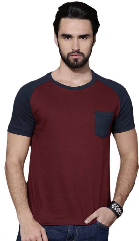 Roadster Color Block Men Round Neck Maroon Dark Blue T Shirt Buy
