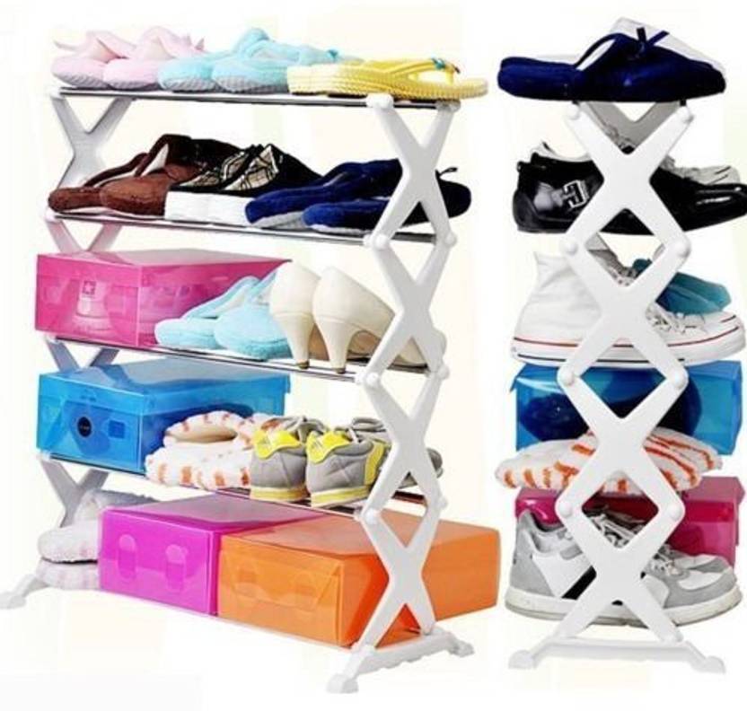 SIDHMART Five Shelves Foldable Plastic Collapsible Shoe Stand Price in