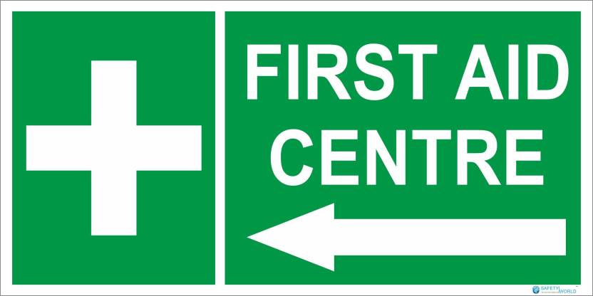 Safety World First Aid Sign About First Aid Center Left Side Direction