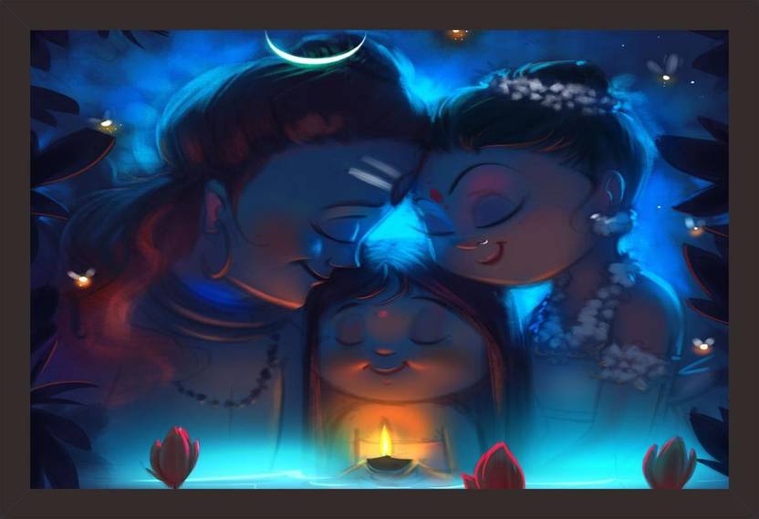 Mad Masters Cute Shiva Family Art For Kids Room 1 Piece Wooden Mad Masters Cute Shiva Family Art For Kids Room 1 Piece Wooden Framed Painting Wall Home Décor Unique Design Attractive Frames
