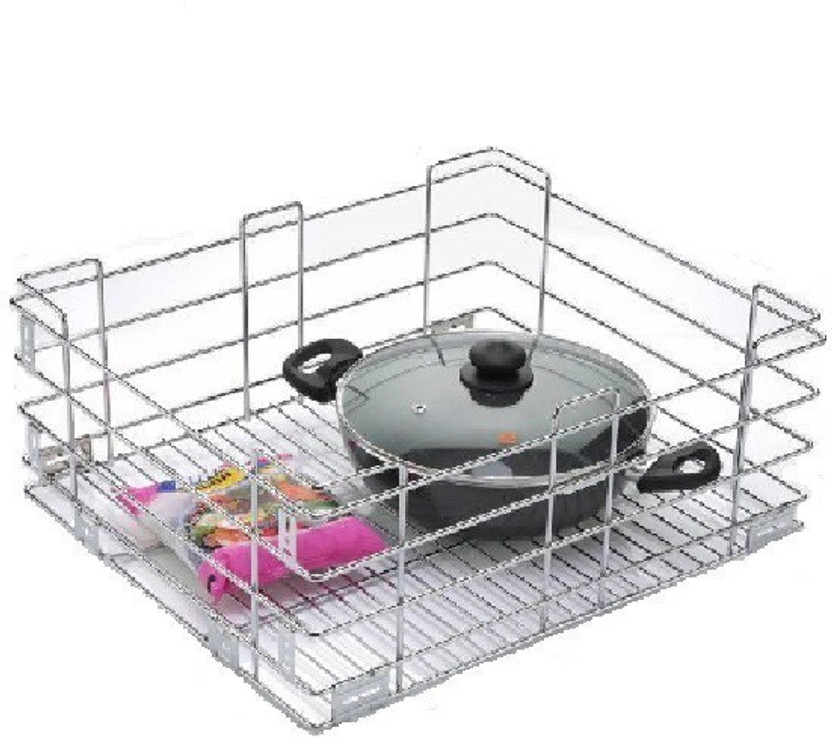 KEEPWELL Stainless Steel Stainless Steel Kitchen Rack | Plain Kitchen basket | Modular Kitchen basket | Kitchen trolley | Storage Basket For Kitchen Utensils (Size: 19x20x8 Inch) Storage Basket(Pack of 1)