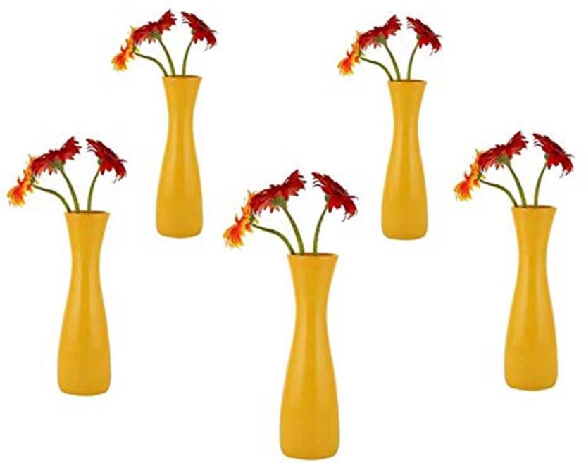 Woodenclave Ceramic Cylindrical Flower Vase Yellow Set Of 5