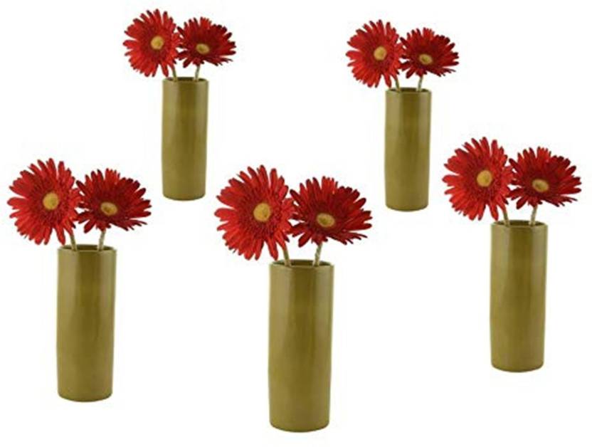 Woodenclave Ceramic Cylindrical Cyld Flower Vase Olive Green Set