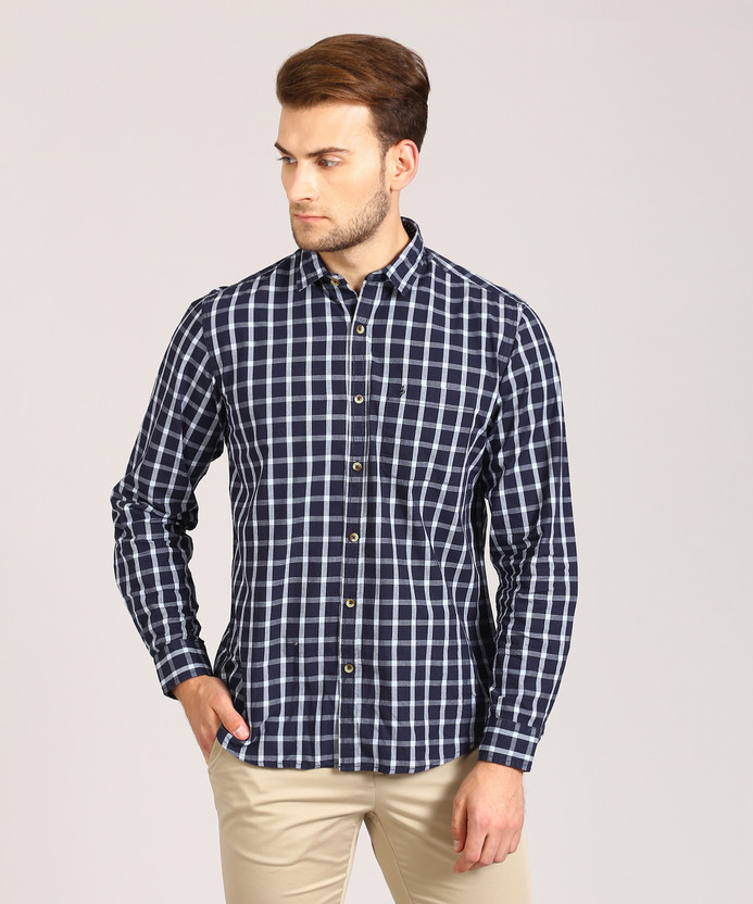 John Players Men Checkered Casual Blue 