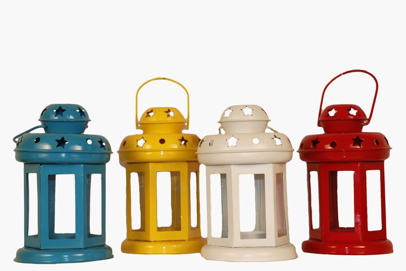 Meherkriti Handmade Multicoloured Metal T Light Lanterns Set Of