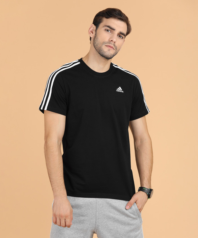 Adidas black striped t shirt Clearance