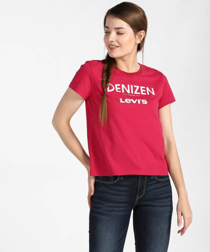 DENIZEN from Levi's Printed Women Round Neck Red T-Shirt - Buy DENIZEN from  Levi's Printed Women Round Neck Red T-Shirt Online at Best Prices in India  