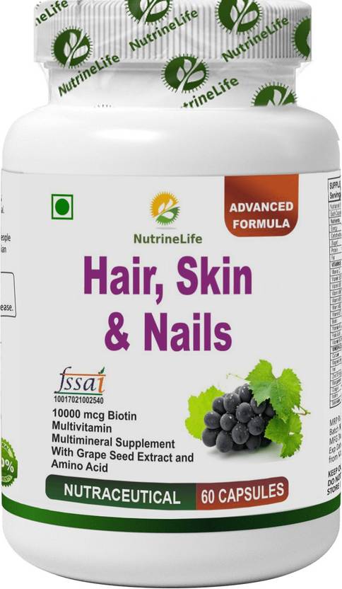 Nutrinelife Biotin 10000 Mcg Hair Skin And Nail Supplement With Multivitamin Minerals Grape Seed Extract And Amino Acid Supports Hair Growth