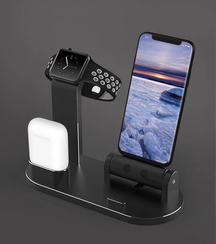 ROQ 3 in 1 Aluminium Charging Stand for Airpods + Apple Watch + iPhone Mobile Holder Price in