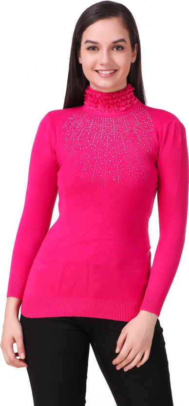 Neck Casual Women Pink Sweater 
